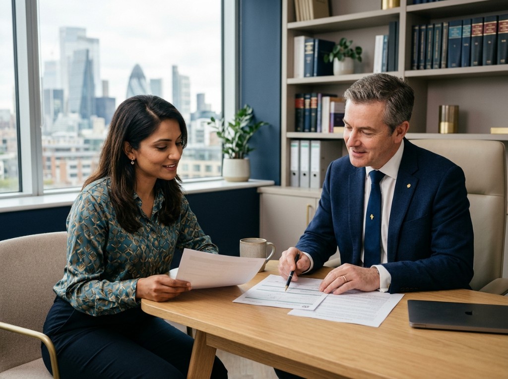 First Tier Visas consultation — advisers reviewing documents together in a modern office